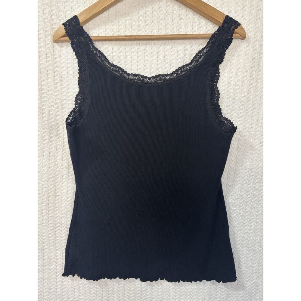 Apt. 9 Ribbed Tank Top Womens L Black Lace Whimsigoth Romantic Y2K Lettuce Hem - Picture 2 of 8